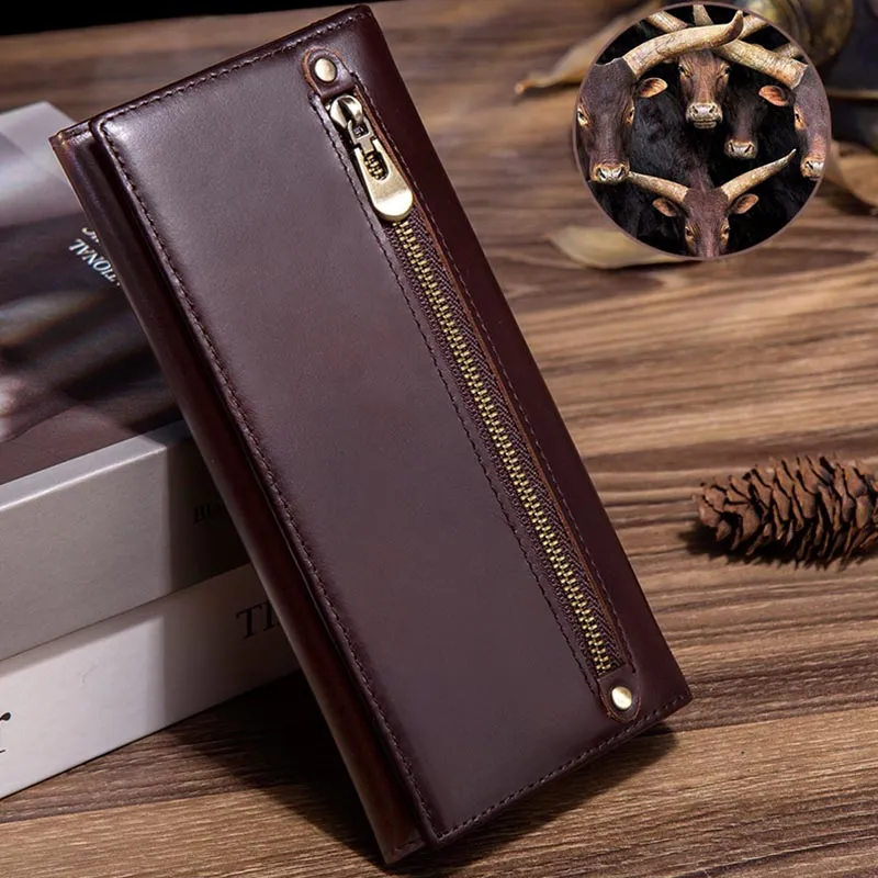 Minimalist Long Clutch For Men Plain Color Leather Money Clip