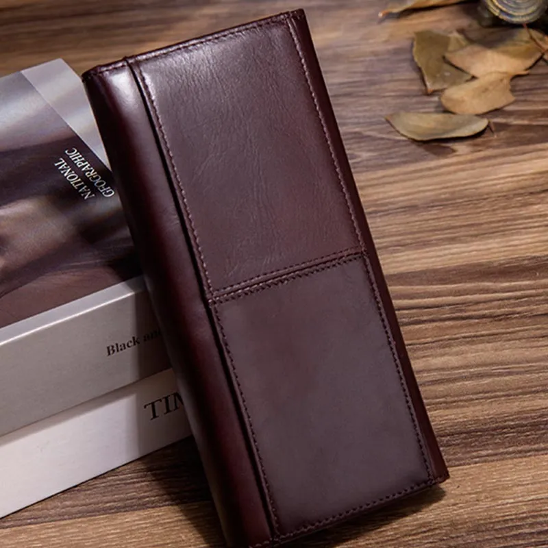 Minimalist Long Clutch For Men Plain Color Leather Money Clip