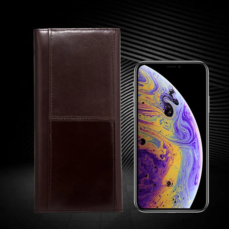 Minimalist Long Clutch For Men Plain Color Leather Money Clip