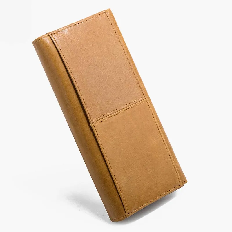 Minimalist Long Clutch For Men Plain Color Leather Money Clip