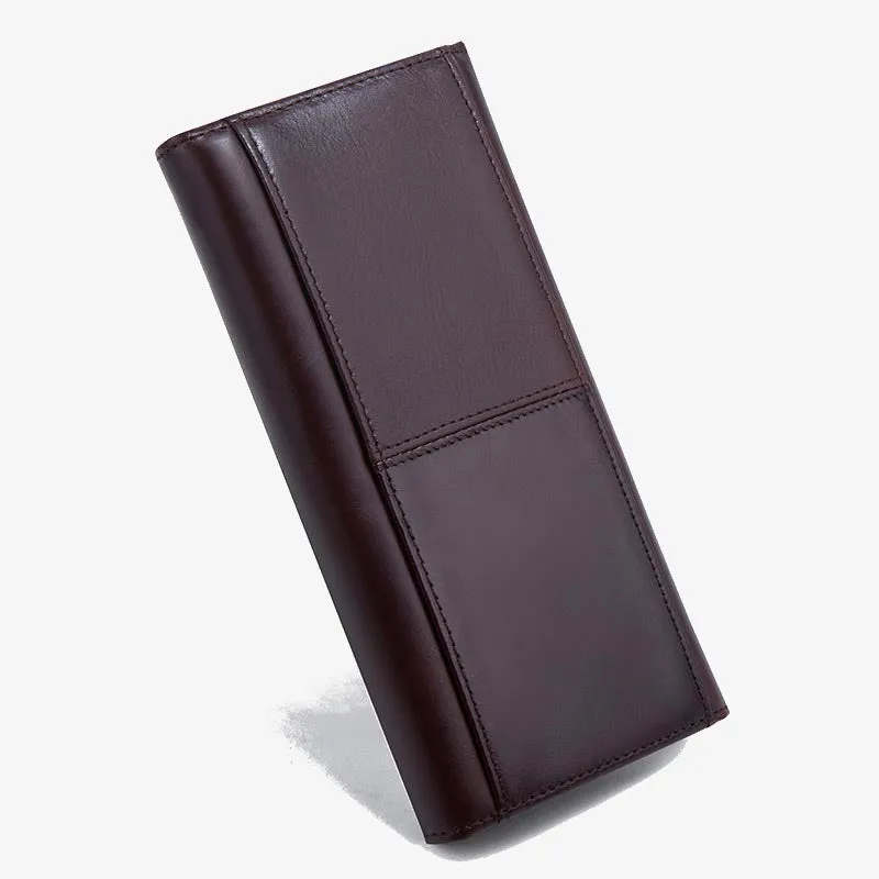 Minimalist Long Clutch For Men Plain Color Leather Money Clip
