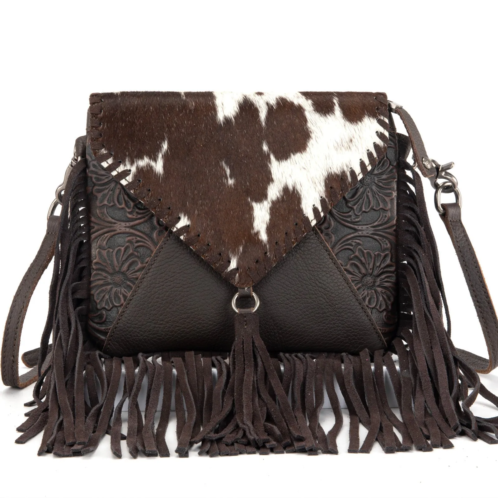 Montana West Genuine Leather Cowhide Fringe Crossbody
