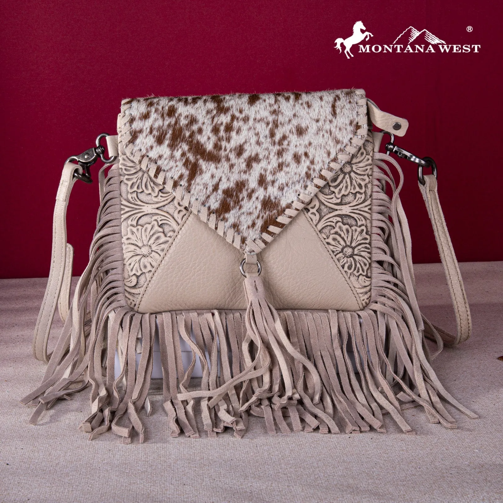 Montana West Genuine Leather Cowhide Fringe Crossbody
