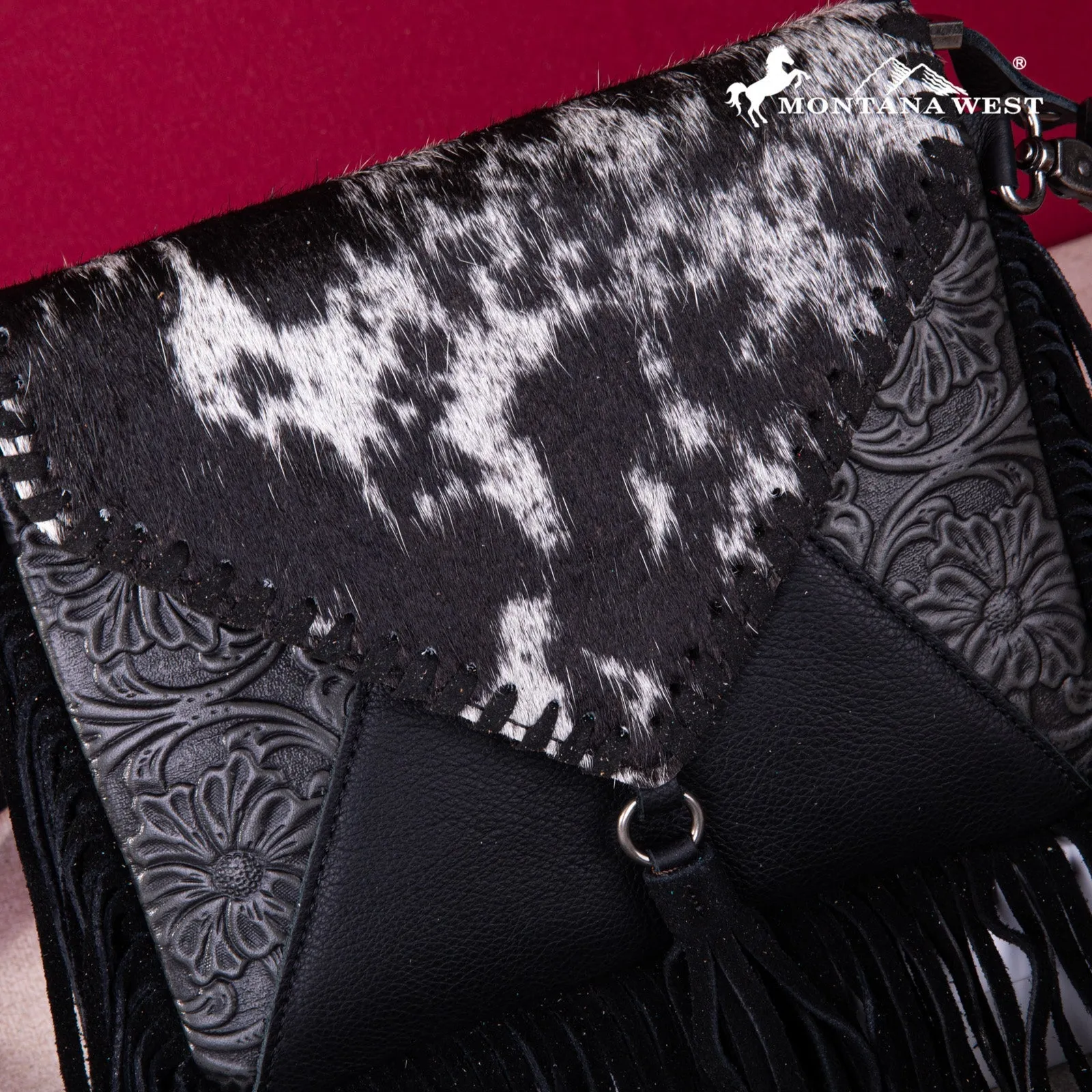 Montana West Genuine Leather Cowhide Fringe Crossbody