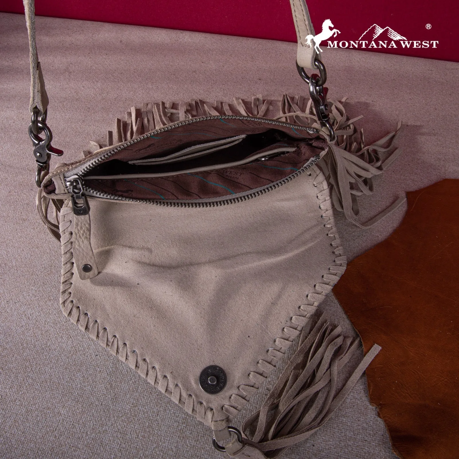 Montana West Genuine Leather Cowhide Fringe Crossbody