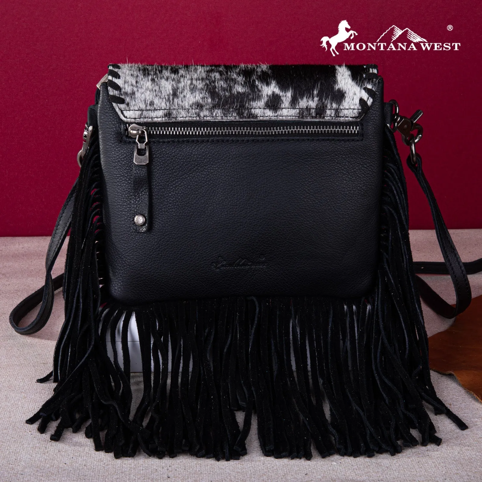 Montana West Genuine Leather Cowhide Fringe Crossbody