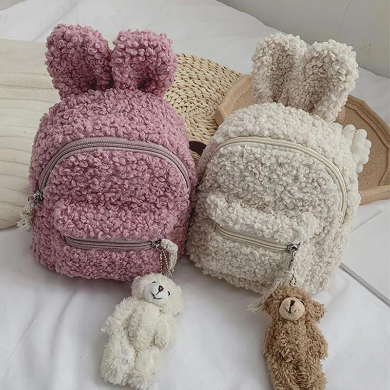 Multi-carry Baby/Toddler Rabbit Ear Plush Backpack Mini Backpack for Boys Girls