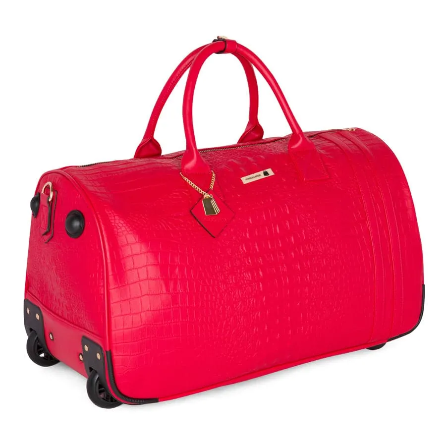 Red Apollo 2 Faux Crocodile Skin Backpack & Rolling Duffle Bag