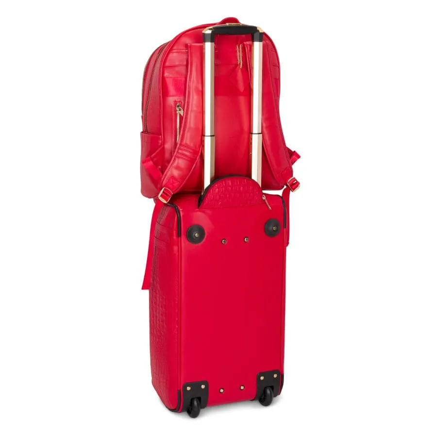 Red Apollo 2 Faux Crocodile Skin Backpack & Rolling Duffle Bag