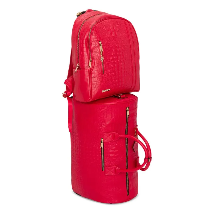 Red Apollo 2 Faux Crocodile Skin Backpack & Rolling Duffle Bag