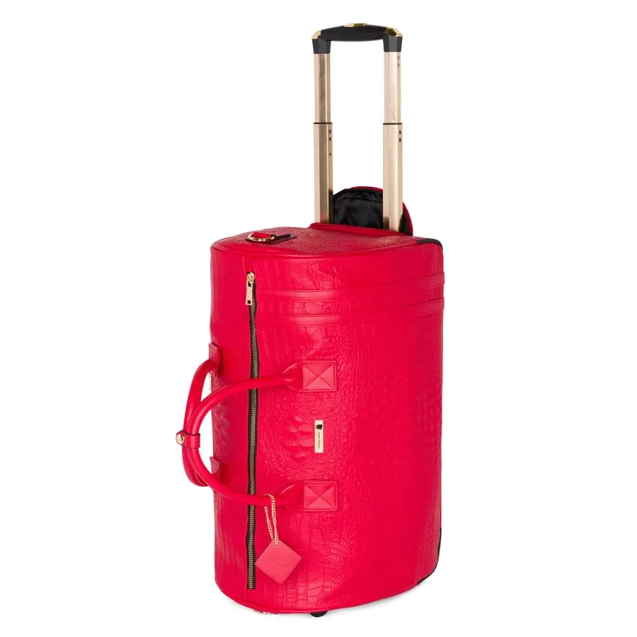 Red Apollo 2 Faux Crocodile Skin Backpack & Rolling Duffle Bag