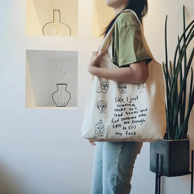 Retro canvas bag women's large capacity tote bag