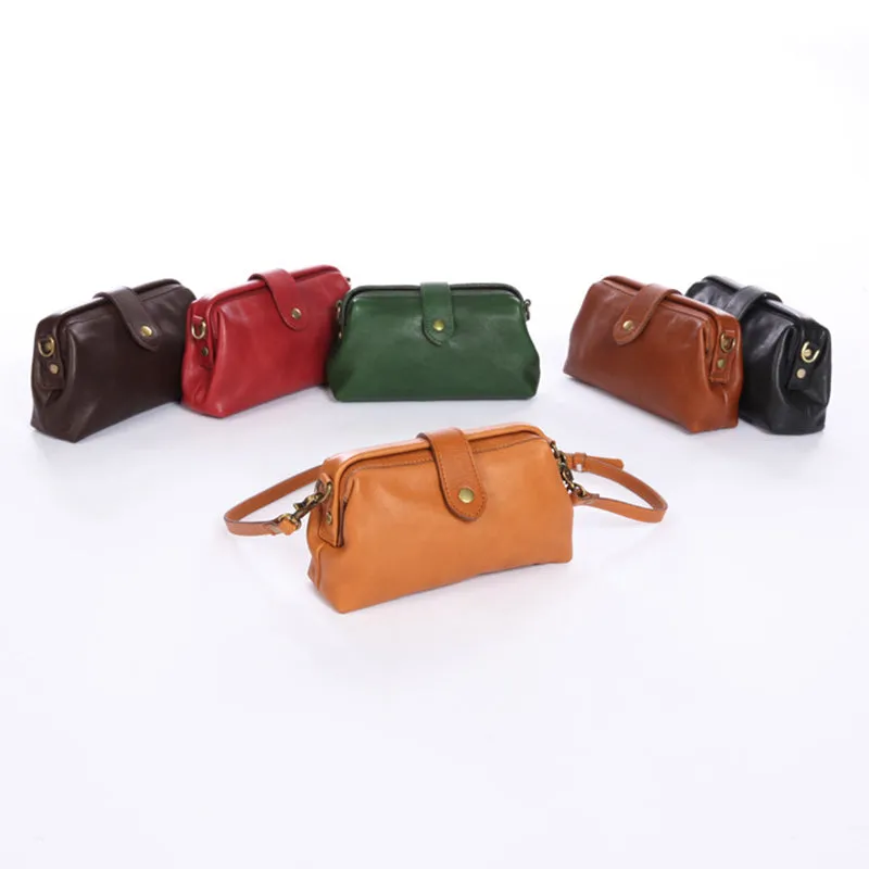 Retro Handmade Real Leather Phone Purse Handbags With Unique Opening