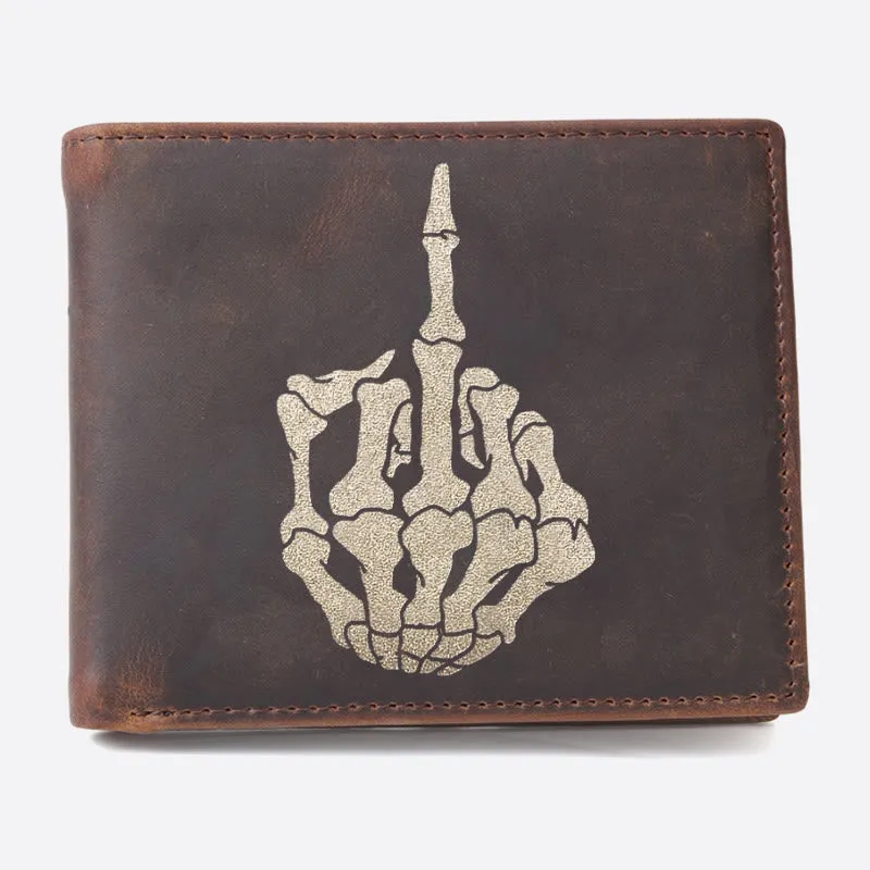 Skull One Finger Salute Engrave Wallet For Men RFID Purse