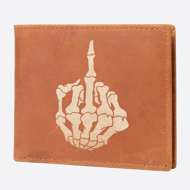 Skull One Finger Salute Engrave Wallet For Men RFID Purse