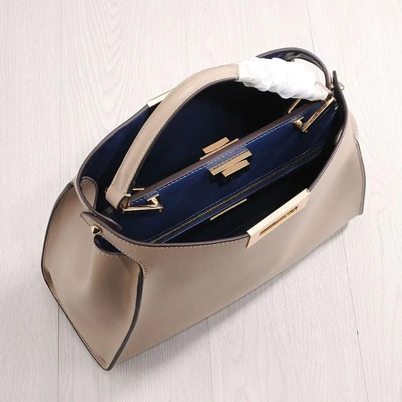 Small Calfskin Leather Bag 2-Way, Designer Bag, Italian Leather Twist-lock Top Handle Bag, Classic Shoulder Bag, Genuine Leather Bag