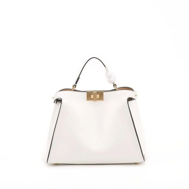 Small Calfskin Leather Bag 2-Way, Designer Bag, Italian Leather Twist-lock Top Handle Bag, Classic Shoulder Bag, Genuine Leather Bag