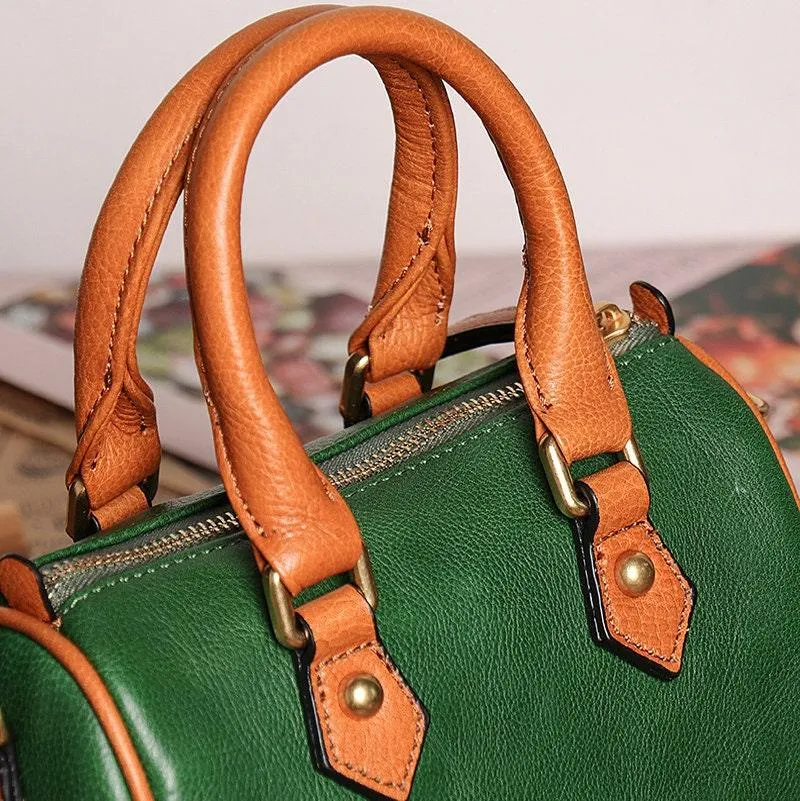 Small Italy Cowhide Leather Boston Bag, Vintage Shoulder Bag, Camel Brown Handbag With Natural Leather, Handmade Shoulder Bag, Leather Purse
