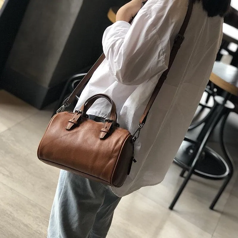 Small vintage leather Boston bag European American popular style crossbody bag travel Gift For Her Shoulder bag