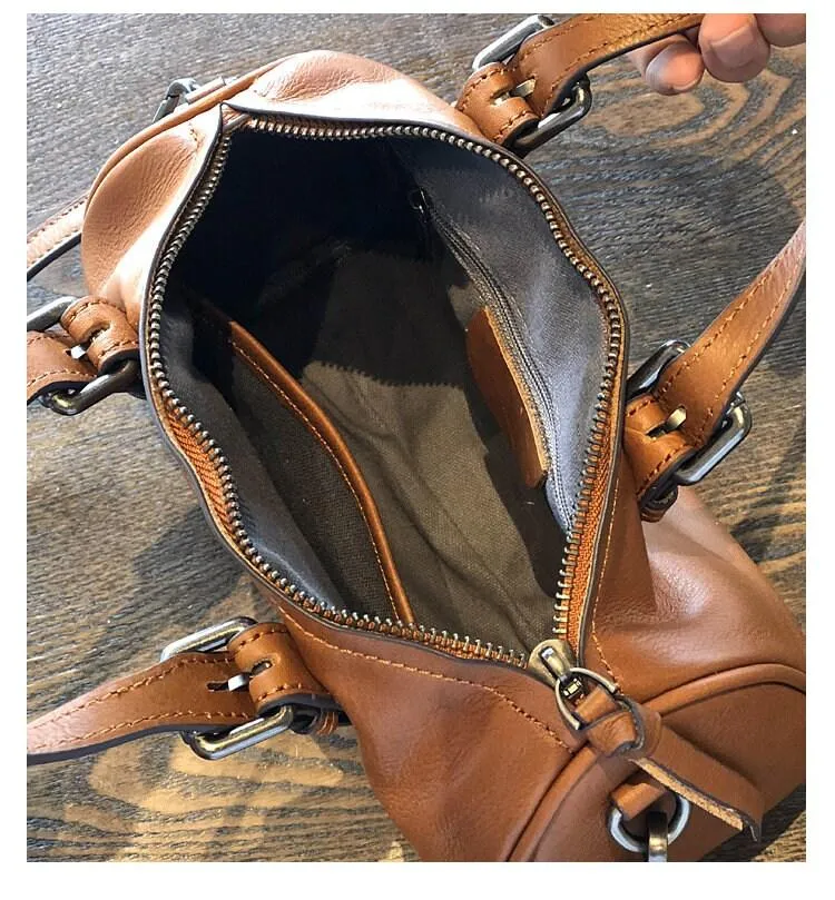 Small vintage leather Boston bag European American popular style crossbody bag travel Gift For Her Shoulder bag