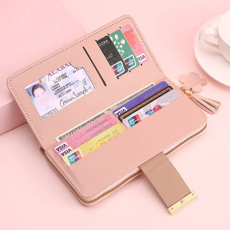 Square Plaid Money Clip Large Capacity Zipper Phone Wallet For Women