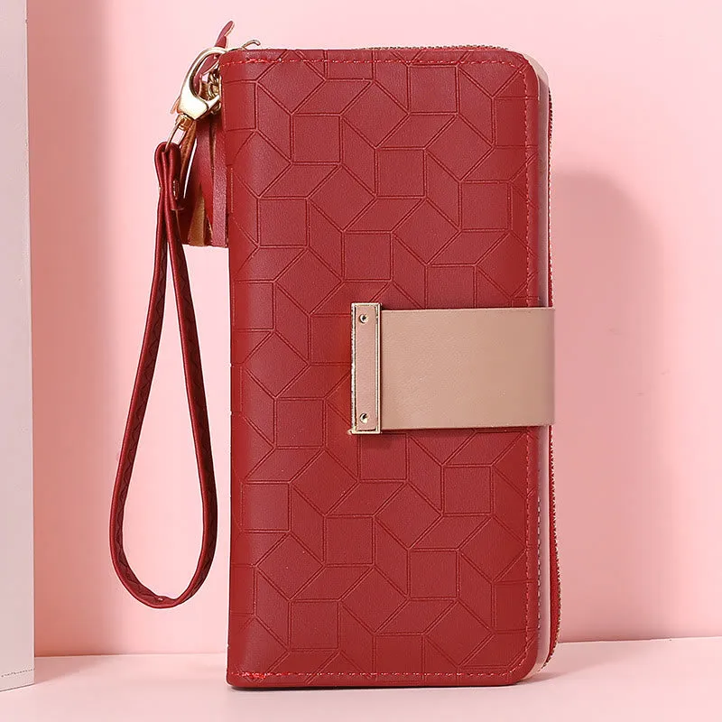 Square Plaid Money Clip Large Capacity Zipper Phone Wallet For Women