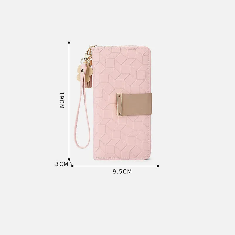 Square Plaid Money Clip Large Capacity Zipper Phone Wallet For Women