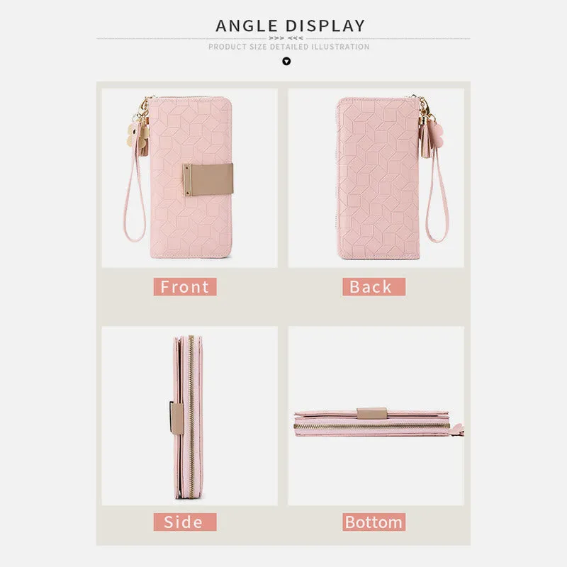 Square Plaid Money Clip Large Capacity Zipper Phone Wallet For Women
