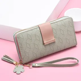 Square Plaid Money Clip Large Capacity Zipper Phone Wallet For Women