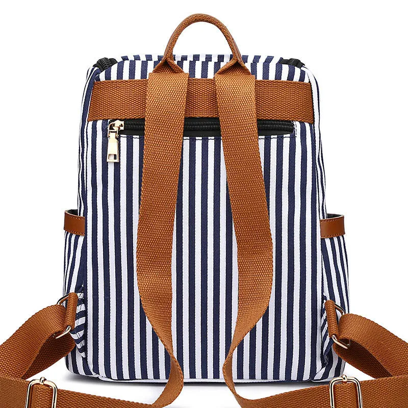 Striped Backpack Outdoor Canvas Casual Backpack