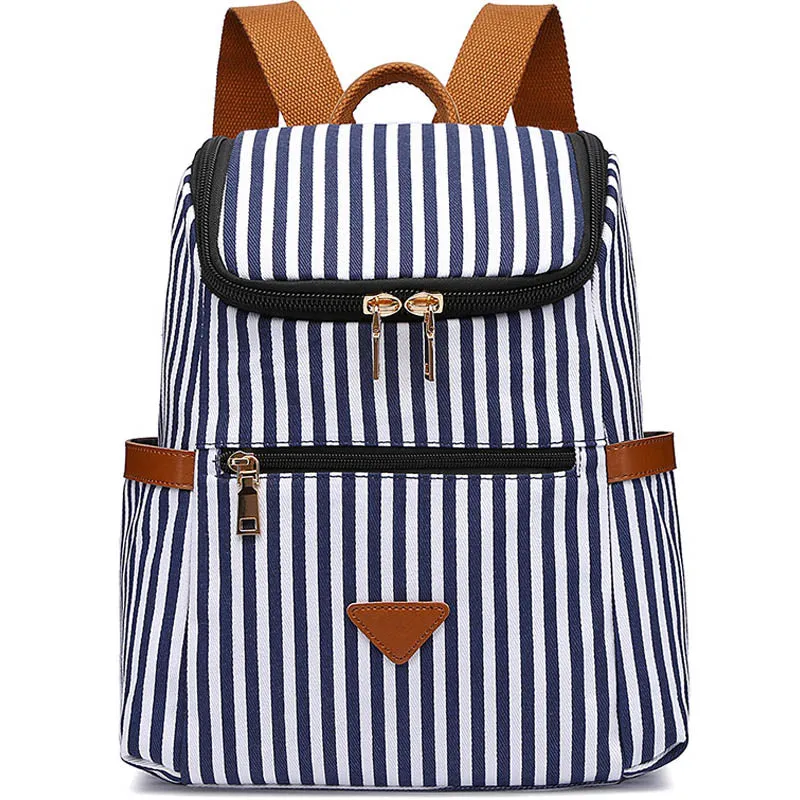 Striped Backpack Outdoor Canvas Casual Backpack