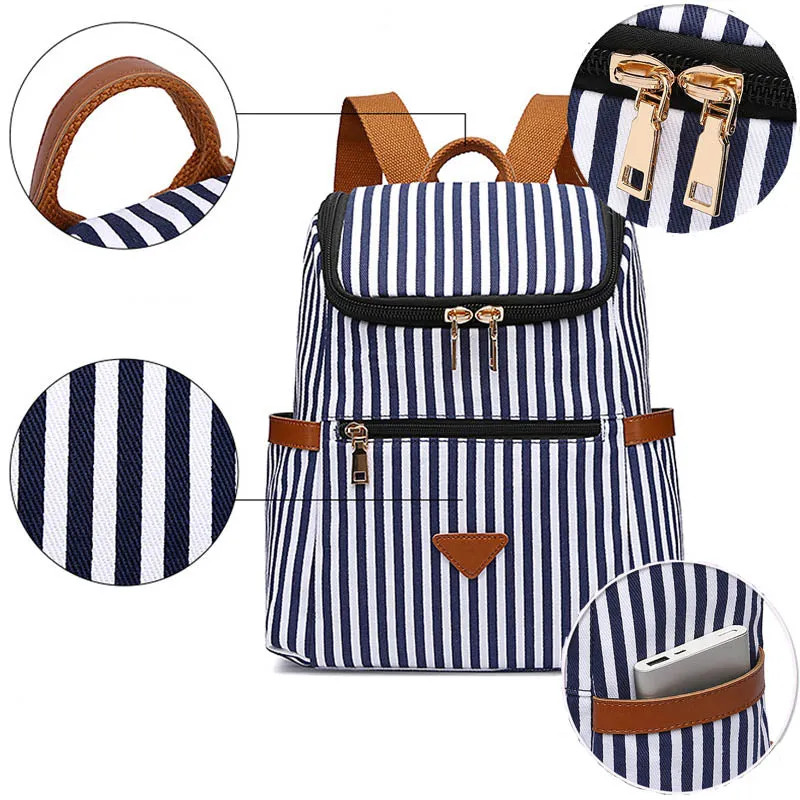 Striped Backpack Outdoor Canvas Casual Backpack