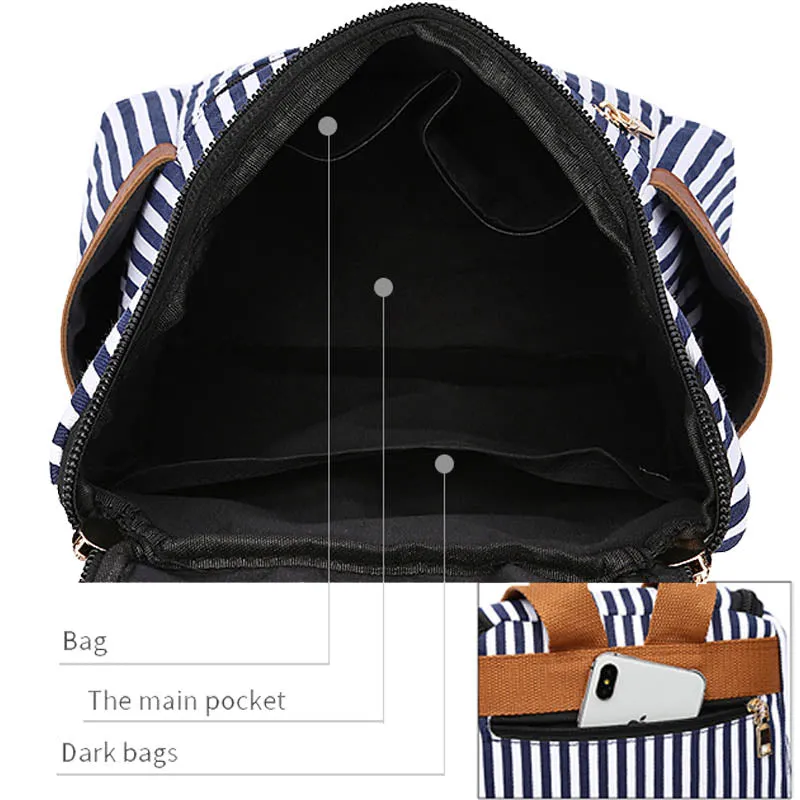 Striped Backpack Outdoor Canvas Casual Backpack