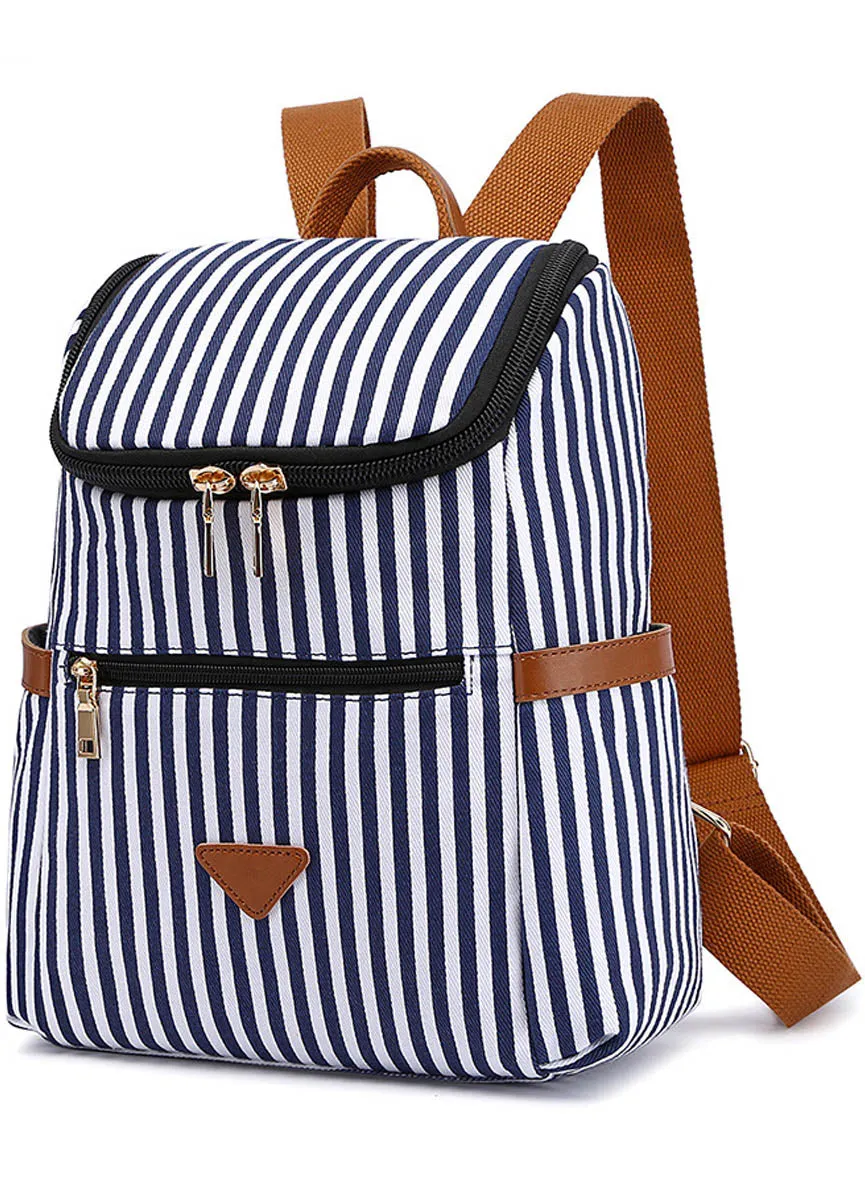 Striped Backpack Outdoor Canvas Casual Backpack