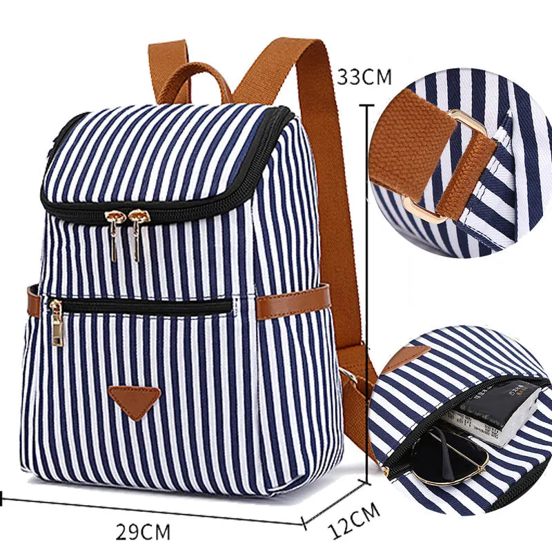 Striped Backpack Outdoor Canvas Casual Backpack