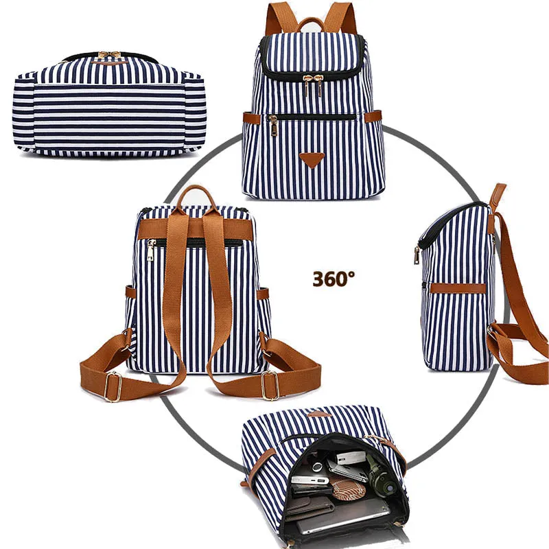 Striped Backpack Outdoor Canvas Casual Backpack