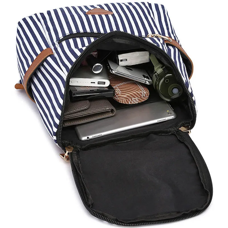 Striped Backpack Outdoor Canvas Casual Backpack