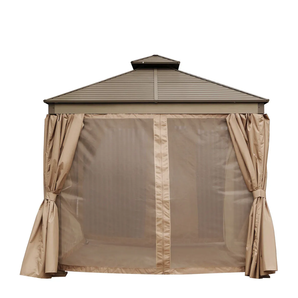 TMG Industrial 10’ x 10’ Hardtop, Double Tier Steel Roof Patio Gazebo, Mosquito Nets & Curtains Included, TMG-LGZ11