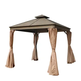 TMG Industrial 10’ x 10’ Hardtop, Double Tier Steel Roof Patio Gazebo, Mosquito Nets & Curtains Included, TMG-LGZ11