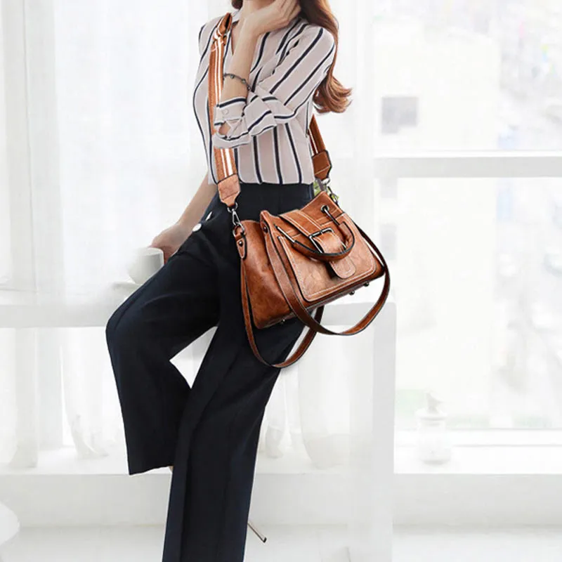 Tote For Women Large Capacity Vintage Bucket Style Crossbody Bag