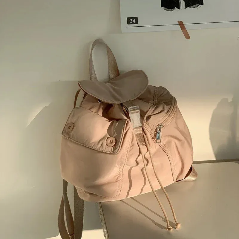 UAKISS  -  Outdoor Portablle Mochila Drawstring Mochilas Mujer Nylon Pocket Button Backpack Bolsa Korea Niche Student Bags for Women