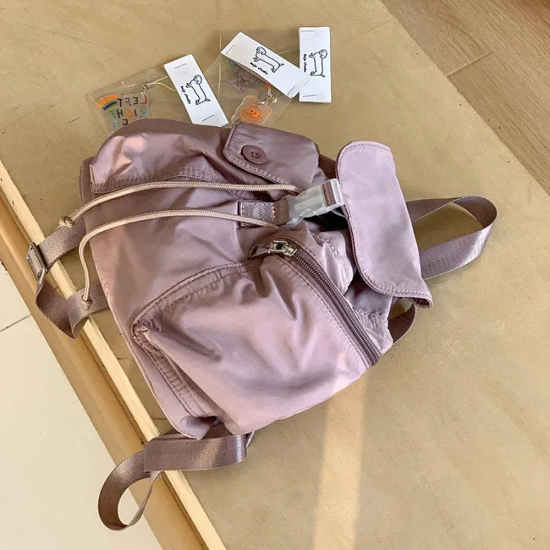 UAKISS  -  Outdoor Portablle Mochila Drawstring Mochilas Mujer Nylon Pocket Button Backpack Bolsa Korea Niche Student Bags for Women