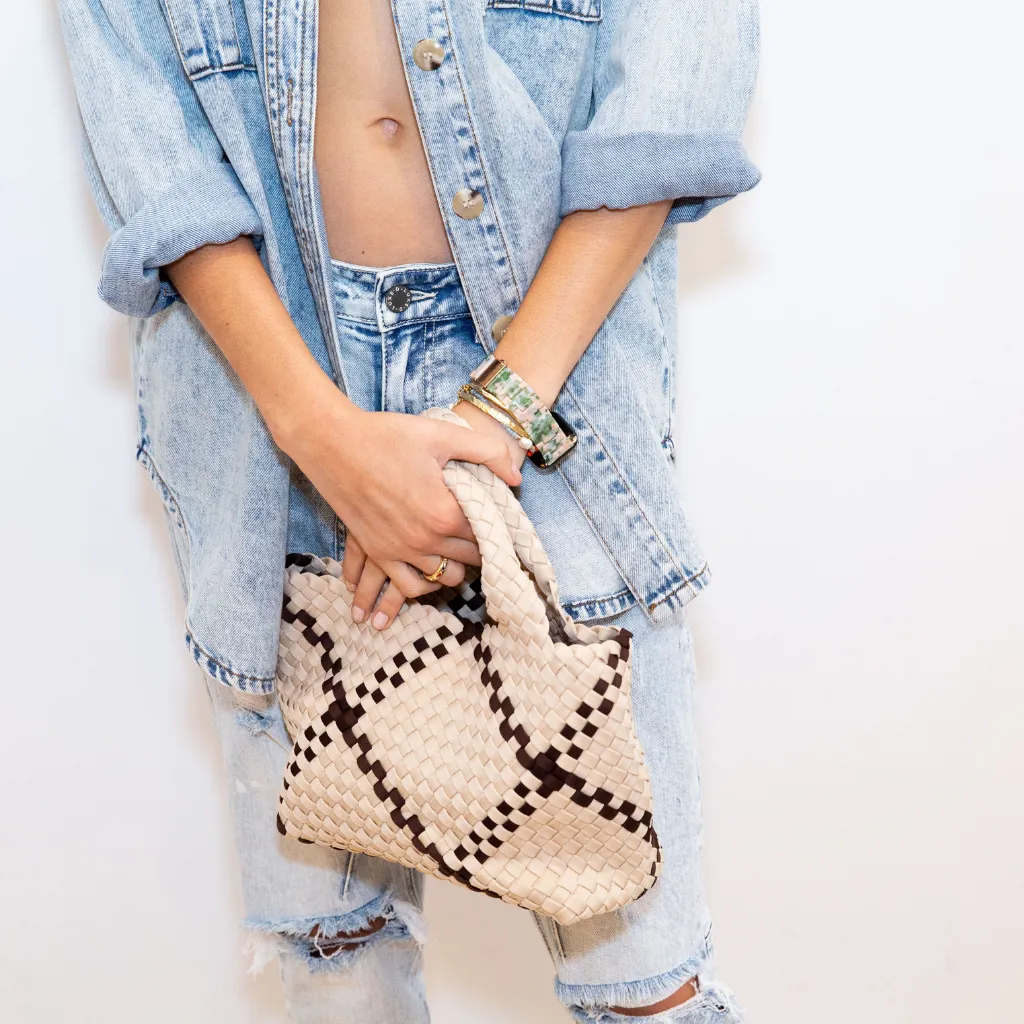 Woven Neoprene Mini Tote - Beige/Brown