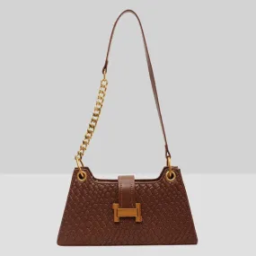 Woven Pattern Underarm Purse Plain Color Chain Bag For Women