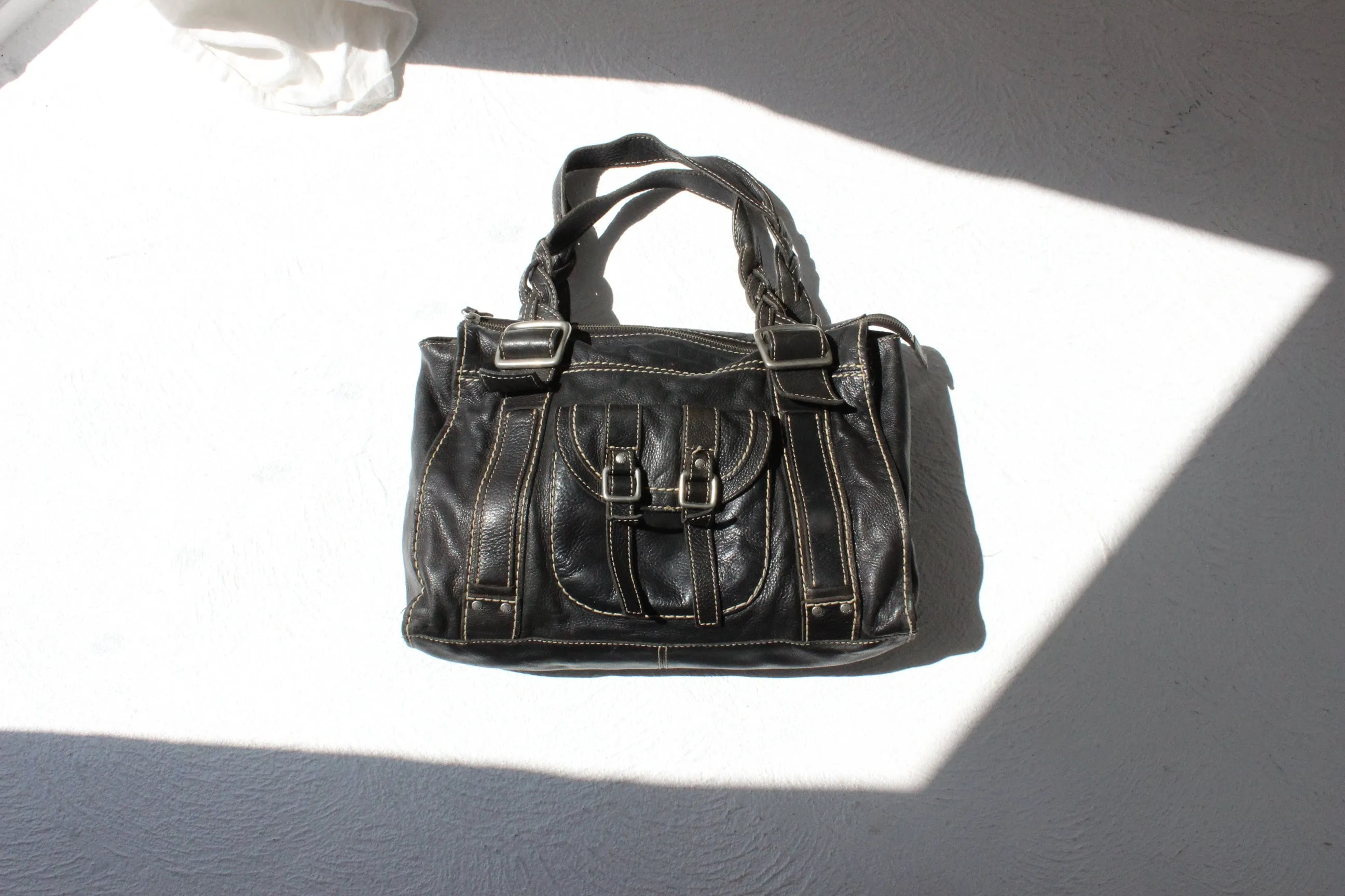 Y2K FOSSIL Black Leather Carry All Handbag
