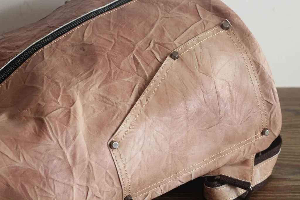 YAAGLE Girls' Retro Handmade Real Leather Travel Backpack YGPD2116