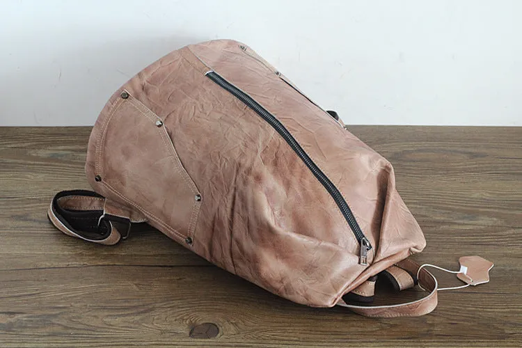 YAAGLE Girls' Retro Handmade Real Leather Travel Backpack YGPD2116
