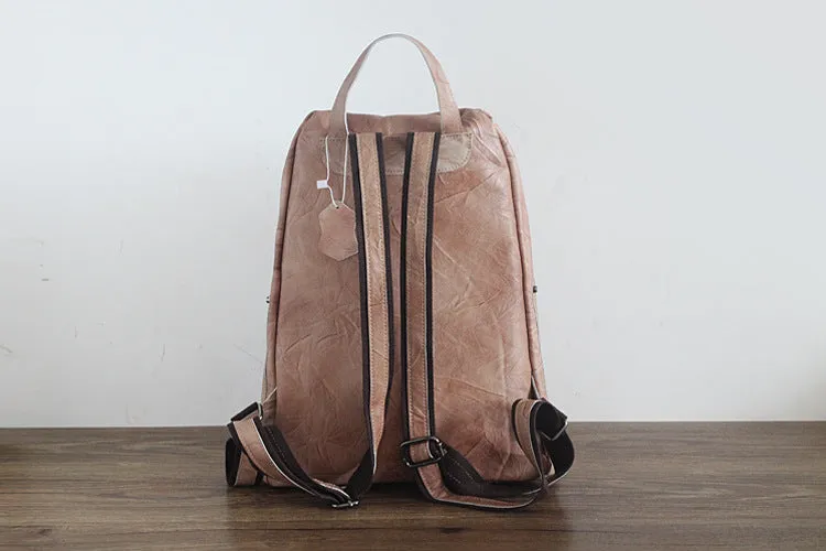 YAAGLE Girls' Retro Handmade Real Leather Travel Backpack YGPD2116