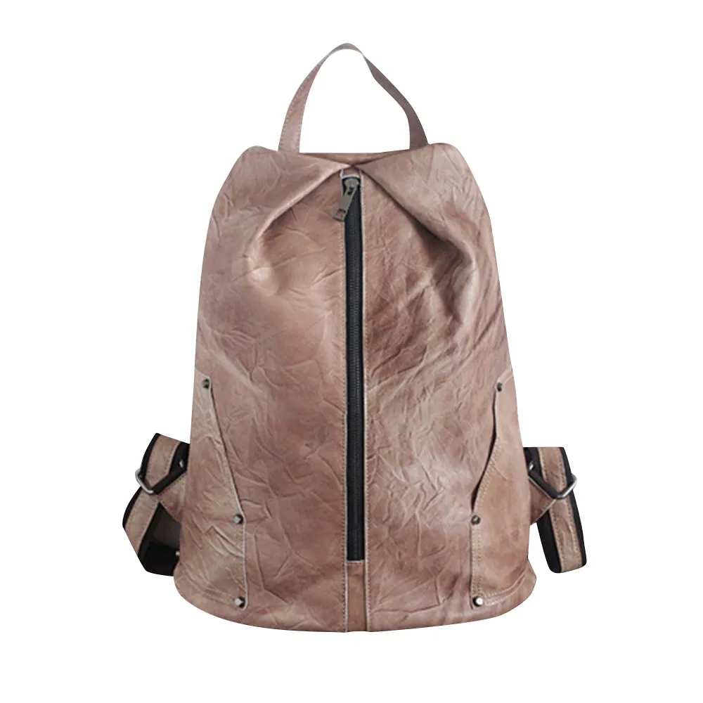 YAAGLE Girls' Retro Handmade Real Leather Travel Backpack YGPD2116